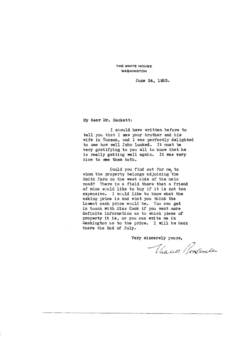 [a902bb01.jpg] - Letter to Hackett from Eleanor Roosevelt June 24, 1933