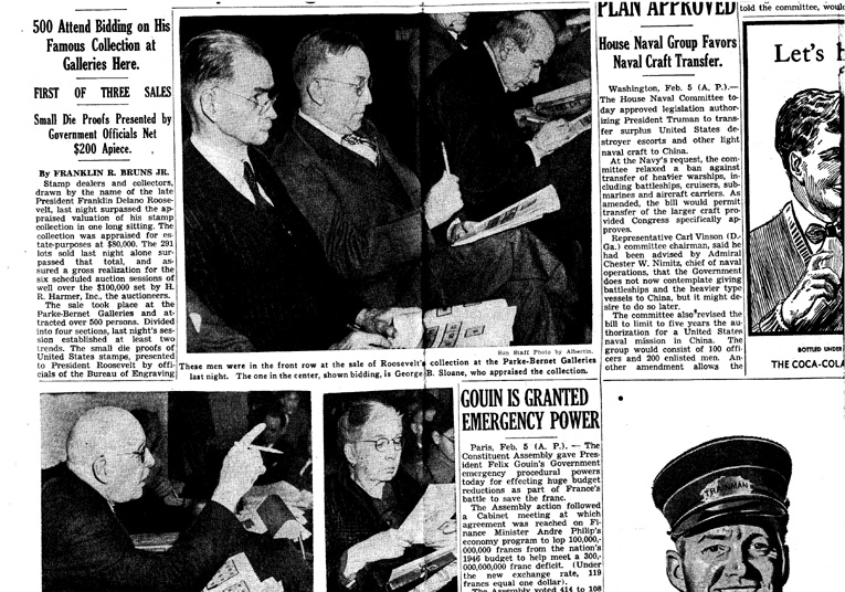 [a903aa01.jpg] - Newspaper article on FDR's stamp collection Tuesday February 5, 1946