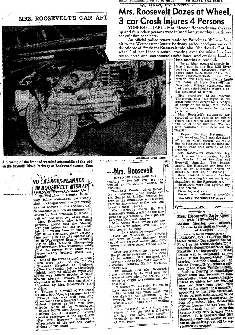 [a903ab01.jpg] - Newspaper clippings Eleanor Roosevelt Car accident (FDR estate clippings)