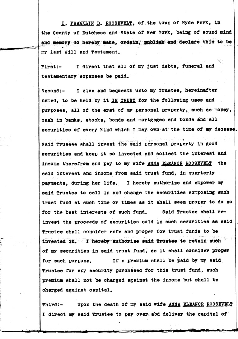 [a903ag01.jpg] - Copy of FDR's will (Franklin Roosevelt Estate: General Correspondence)