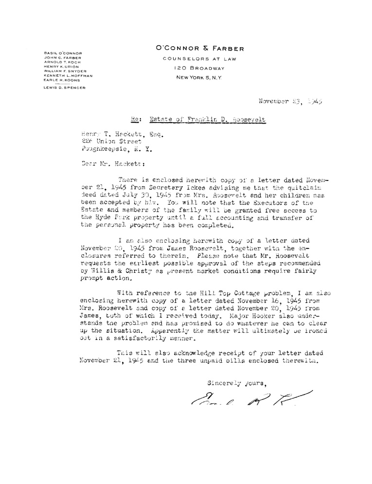[a900ac01.jpg] - Letter to Hackett from Koons, November 23, 1945
