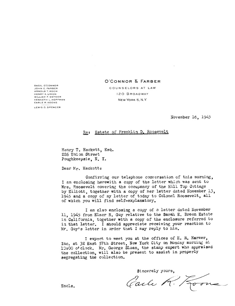 [a900ae01.jpg] - Letter from Koons to Hackett, November 16, 1945