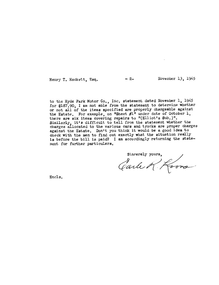 [a900af02.jpg] - Letter from Koons to Hackett, November 13, 1945