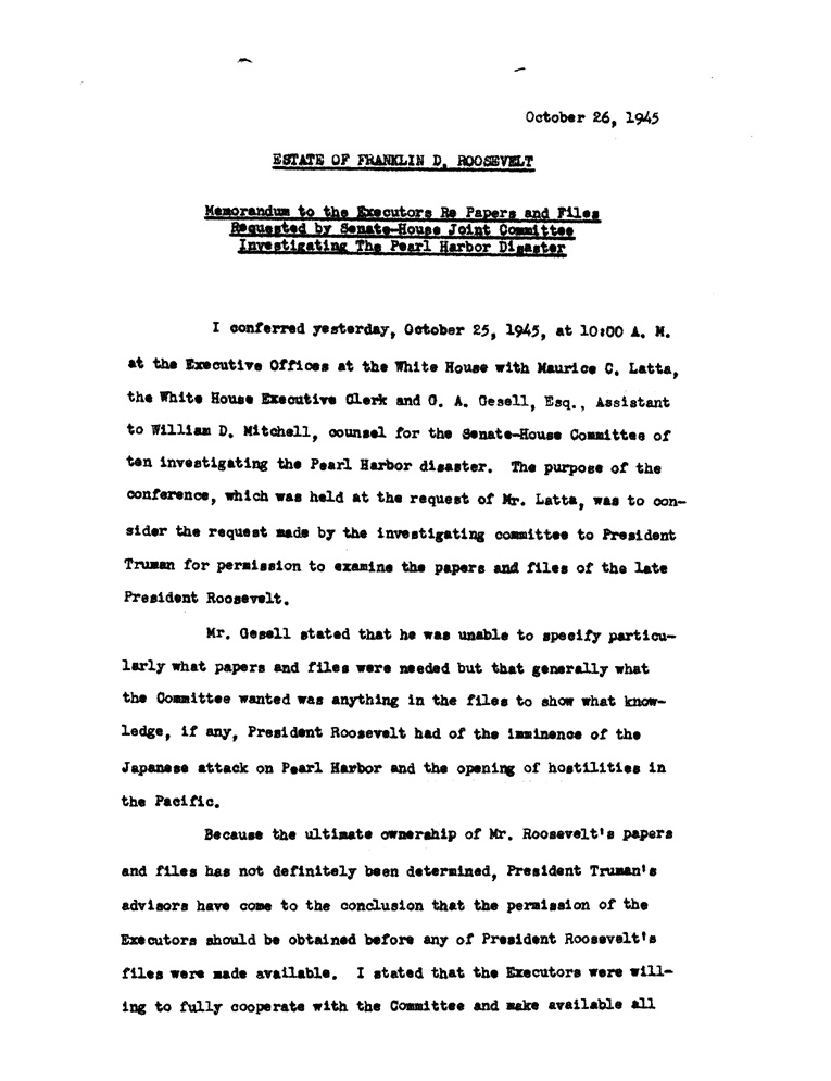 [a900ag02.jpg] - Memo to the executors, October 26, 1945