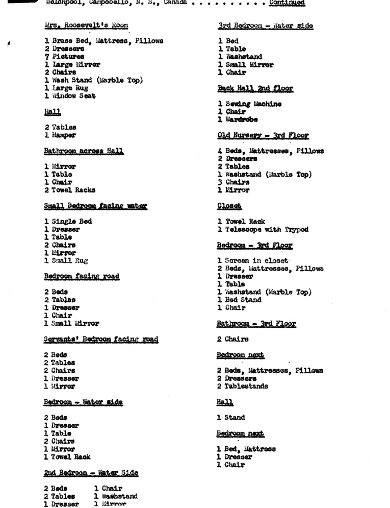 [a900ai04.jpg] - List of contents of Roosevelt s house at Campobello, N.B. Canada, September 1945