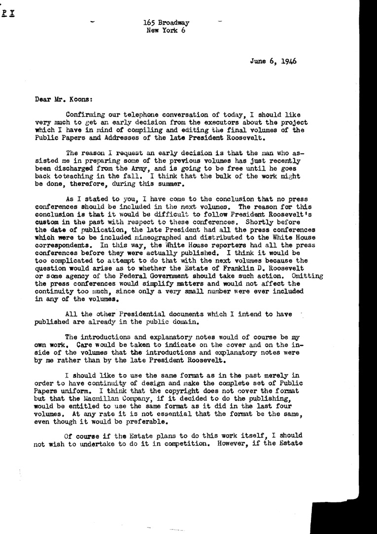 [a904ab01.jpg] - Letter to Koons June 6, 1946