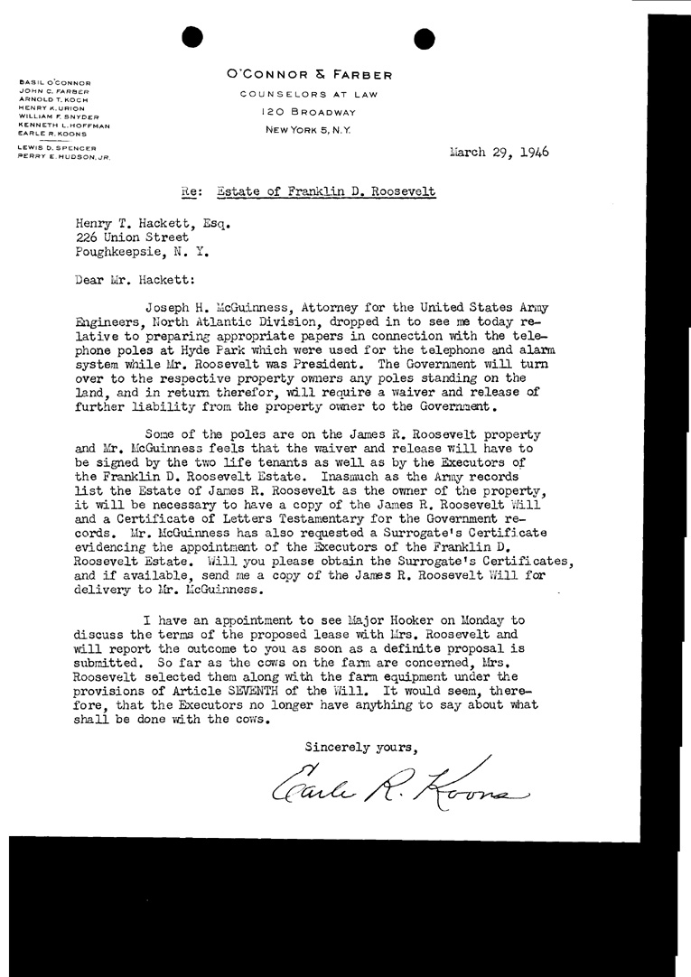 [a904ad01.jpg] - Letter to Hackett from Koons March 29, 1946