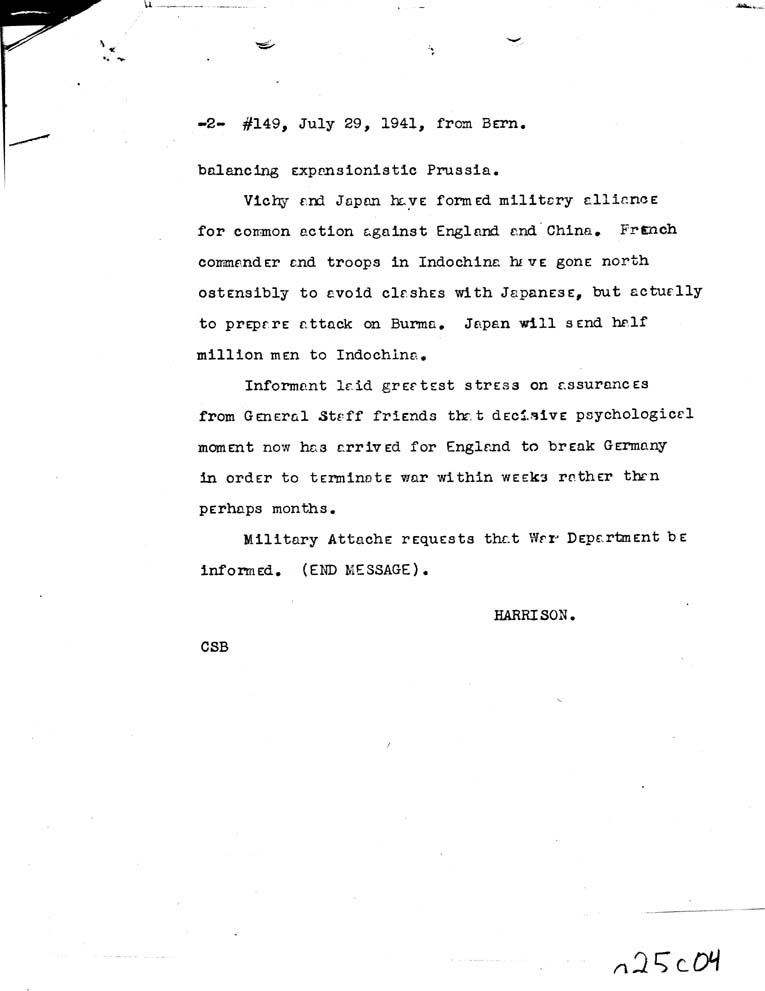 [a25c04.jpg] - Harrison to Secretary of State  7/29/41