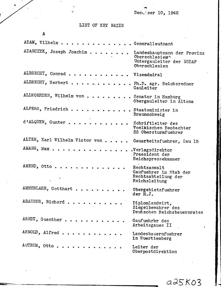 [a25k03.jpg] - Report on Key Nazis 12/14/42