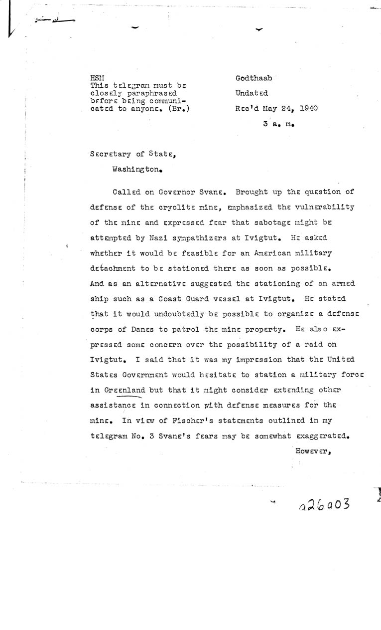 [a27a03.jpg] - Penfield to Secretary of State 5/24/40
