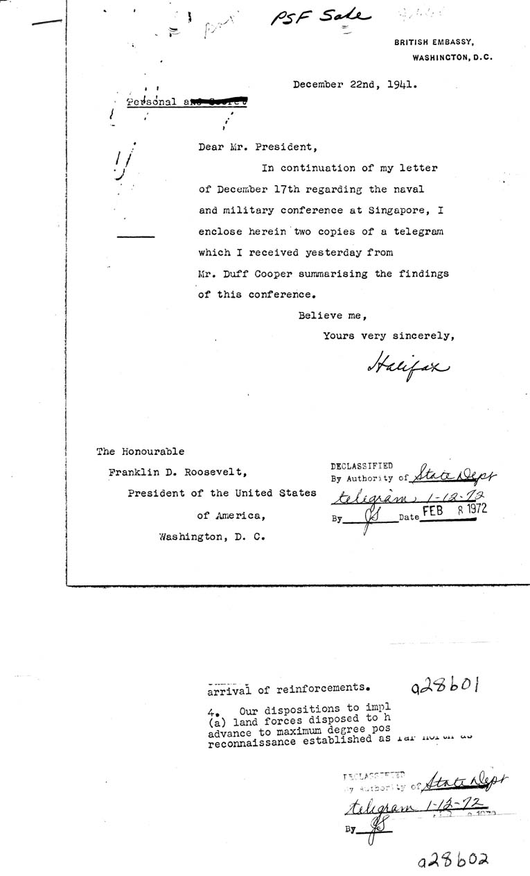 [a28b01.jpg] - Halifax to Mr. President     December 22, 1941
