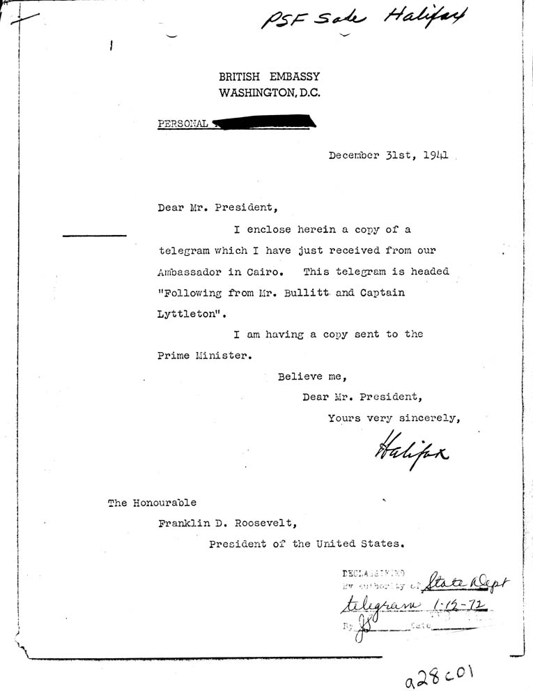 [a28c01.jpg] - Halifax to Mr. President     December 31. 1941
