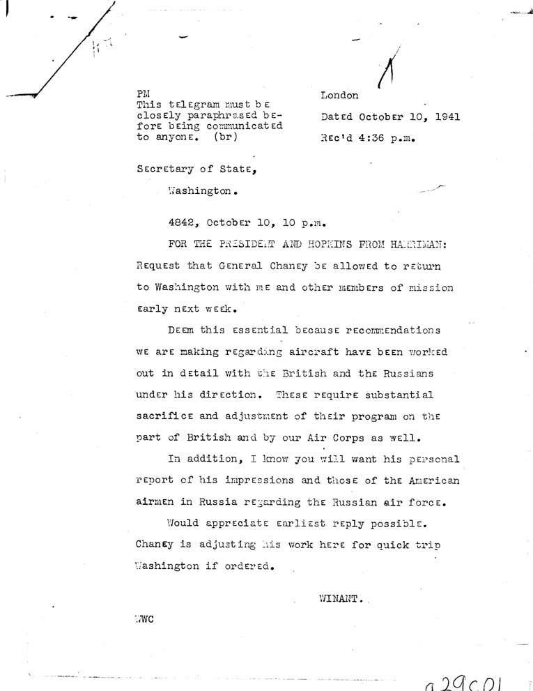[a29c01.jpg] - Winant to Secretary of State October 10, 1941