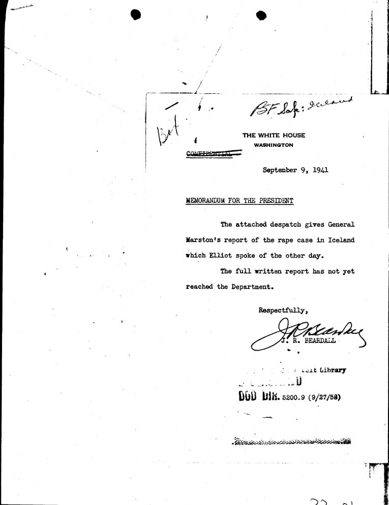 [a33c01.jpg] - Memorandum for President (J.R.Beardall) Sept 9th 1941