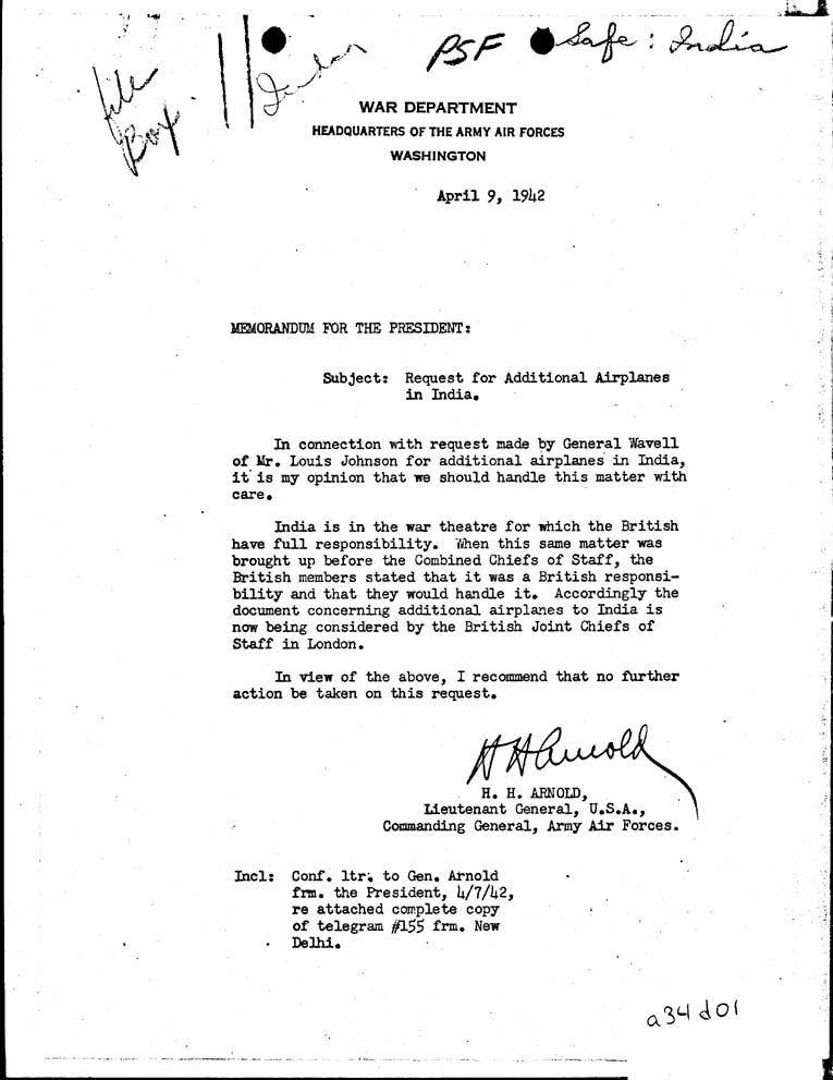 [a34d01.jpg] - Memorandum, H.H.Arnold-->The President-April 6, 1942