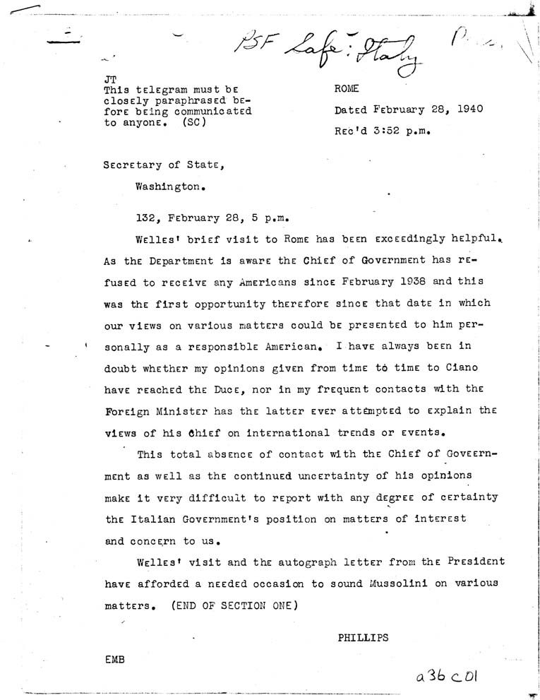 [a36c01.jpg] - Phillips-->Secretary of State-Feb 28, 1940