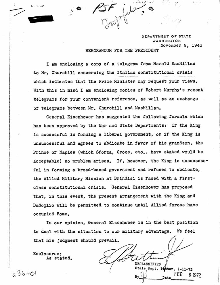 [a36t01.jpg] - Memorandum to The President: Department of State-November 9, 1943