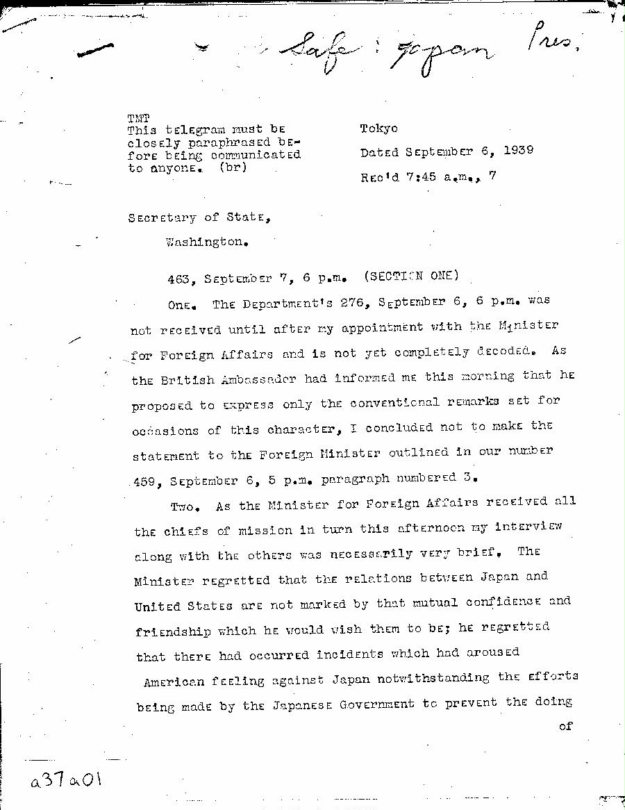 [a37a01.jpg] - Dooman-->Secretary of State-Sept 6-7, 1939