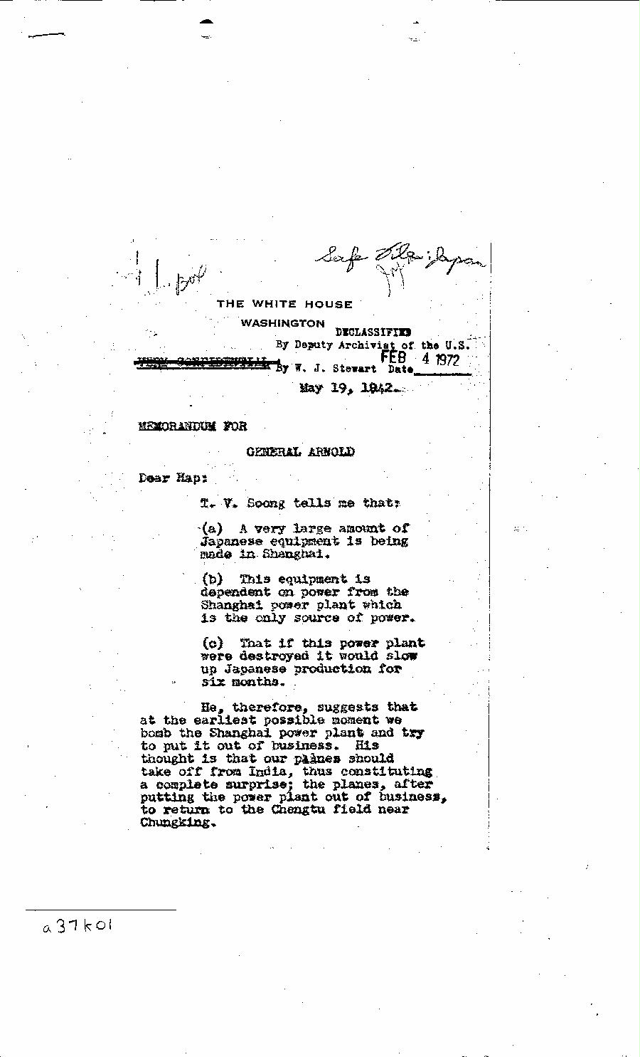 [a37k01.jpg] - Memorandum-FDR-->General Arnold-May 19, 1942