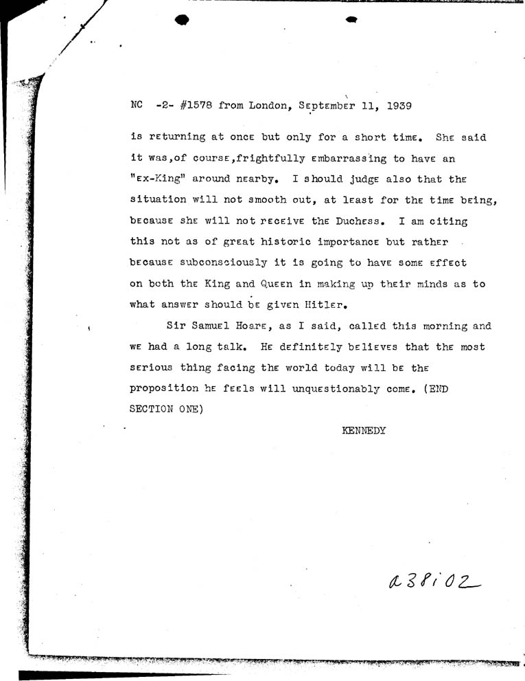 [a38i02.jpg] - Kennedy-->Secretary of State-September 11, 1939-10:45