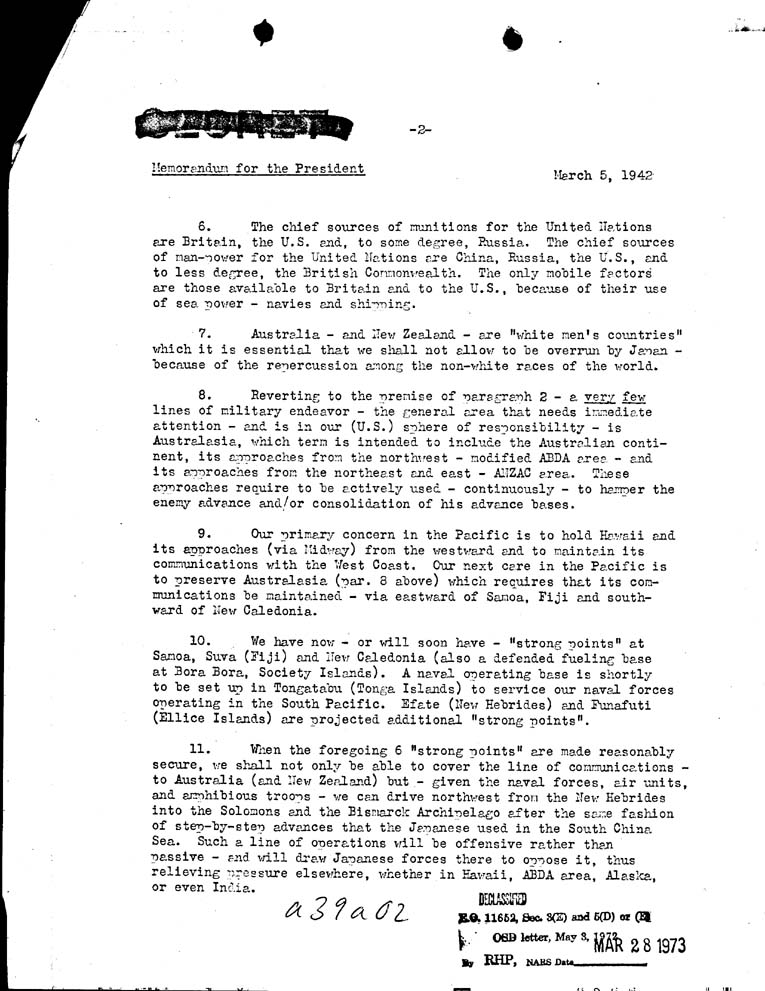 [a39a02.jpg] - Memorandum, King to President- March 5, 1942