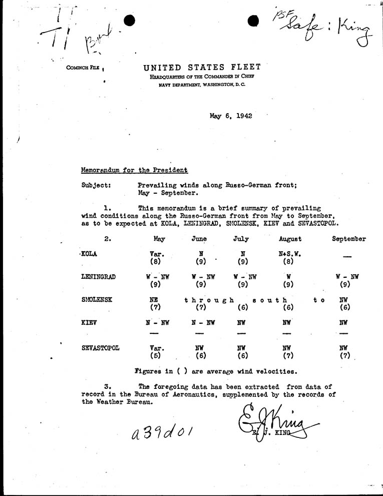 [a39d01.jpg] - Memorandum, E.J. King to President- May 6, 1942
