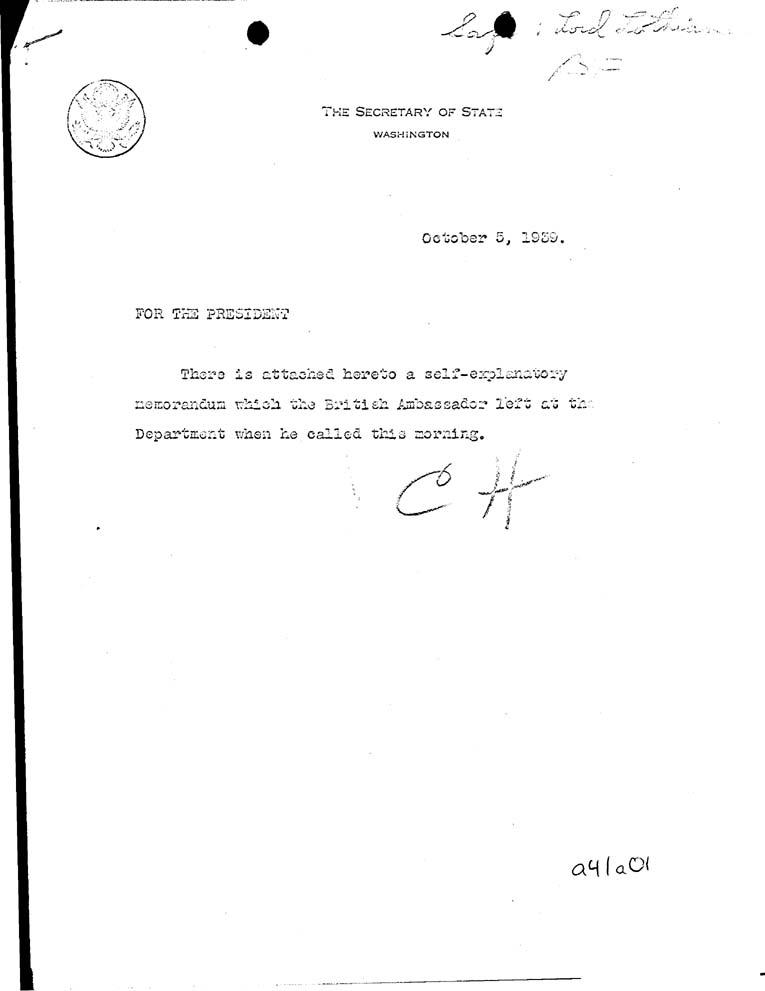 [a41a01.jpg] - CH-->The President-October 5, 1939