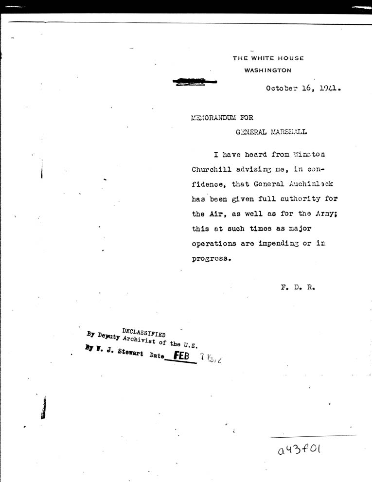 [a43f01.jpg] - Memorandum-FDR-->General Marshall-October 16, 1941