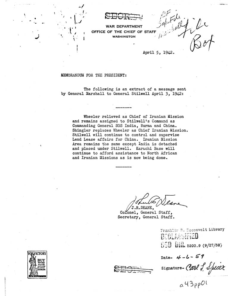 [a43pp01.jpg] - Memorandum-J.R. Deane-->President-April 5, 1942