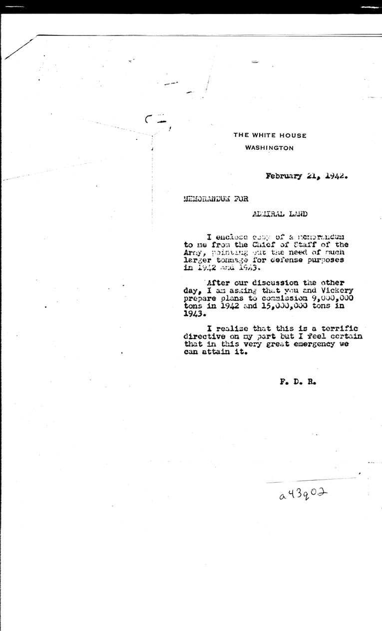 [a43q02.jpg] - Memorandum-President-->Chief of Staff-Feb 21, 1942