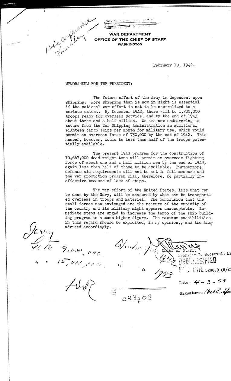 [a43q03.jpg] - Memorandum-President-->Chief of Staff-Feb 21, 1942