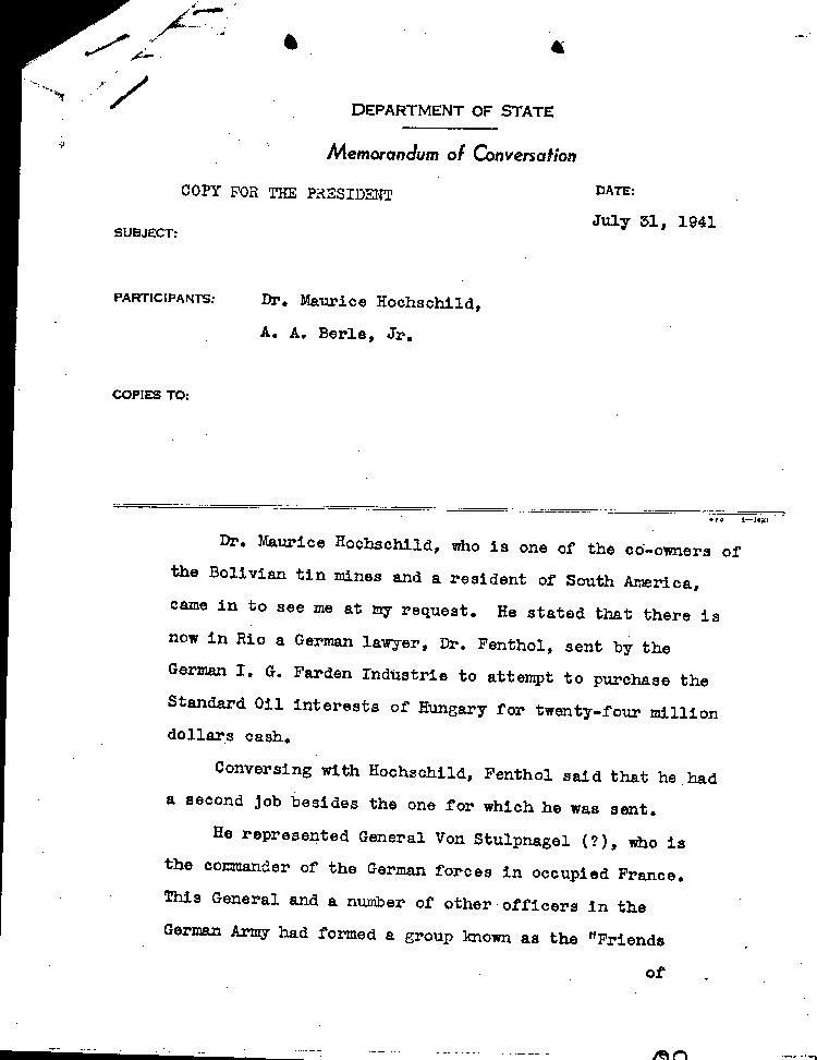 [a296o02.jpg] - Memorandum of Conversation between Dr. Maurice Hochschild and A.A. Berle, Jr. 7/31/41