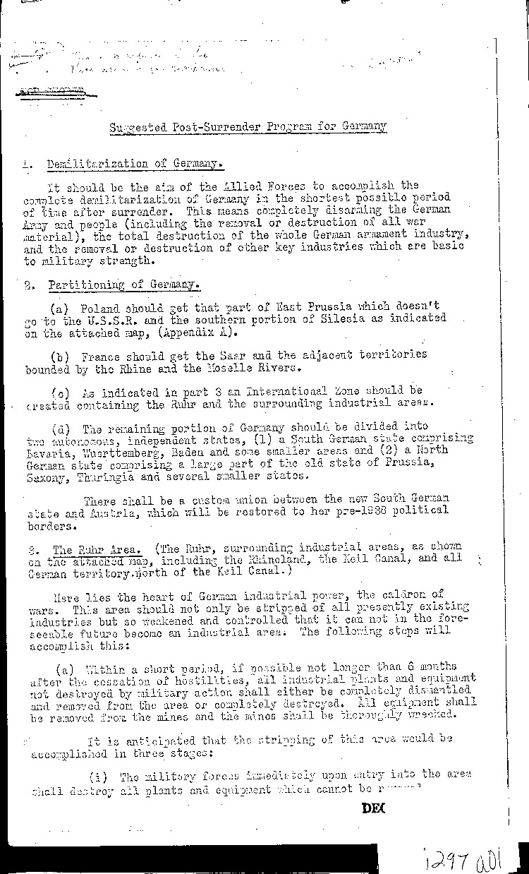 [a297a01.jpg] - Suggested Post-Surrender Program for Germany