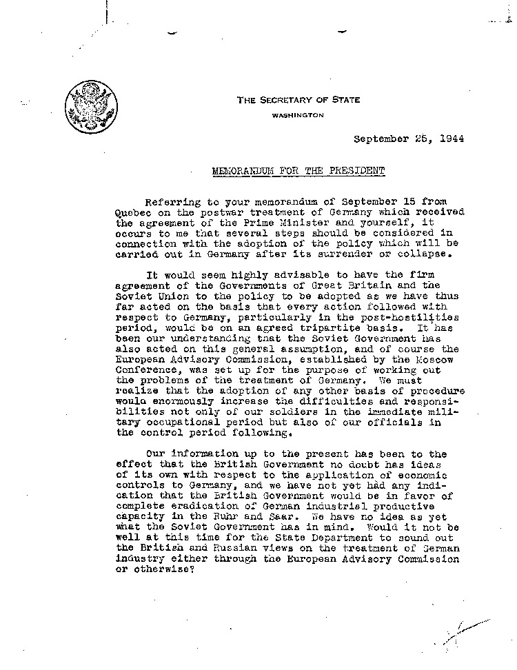 [a298d09.jpg] - Secretary of State Washington-->FDR,Memorandum 09/25/44