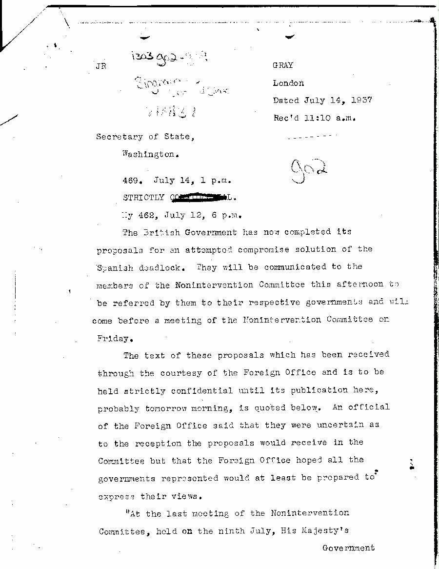 [a303g02.jpg] - British Govt. Soln. to the deadlock in the Non-Intervention Committee - Proposal 7/14/37 Page 1