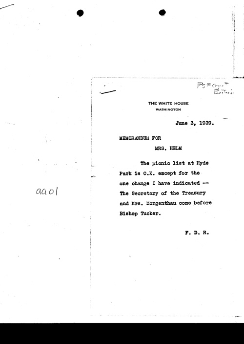 [a304aa01.jpg] - FDR memo for Mrs. Helm 6/3/39