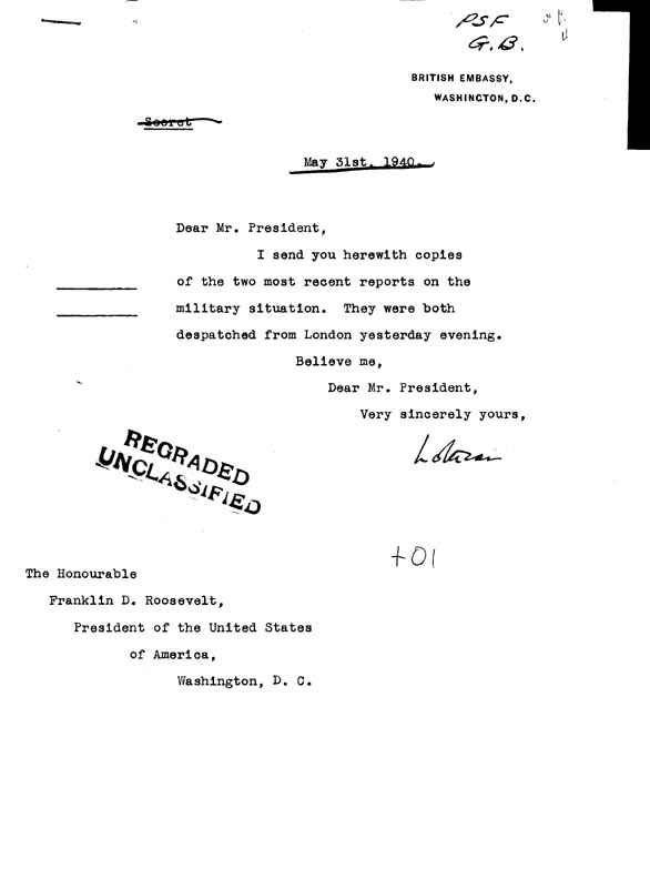 [a306t01.jpg] - Letter from LOTHIAN to President May 31st 1940