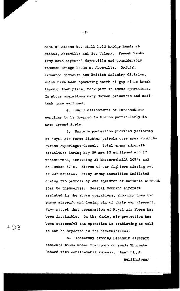 [a306t03.jpg] - Telegram despatched from London on the evening of May 30th 1940 - Page 2