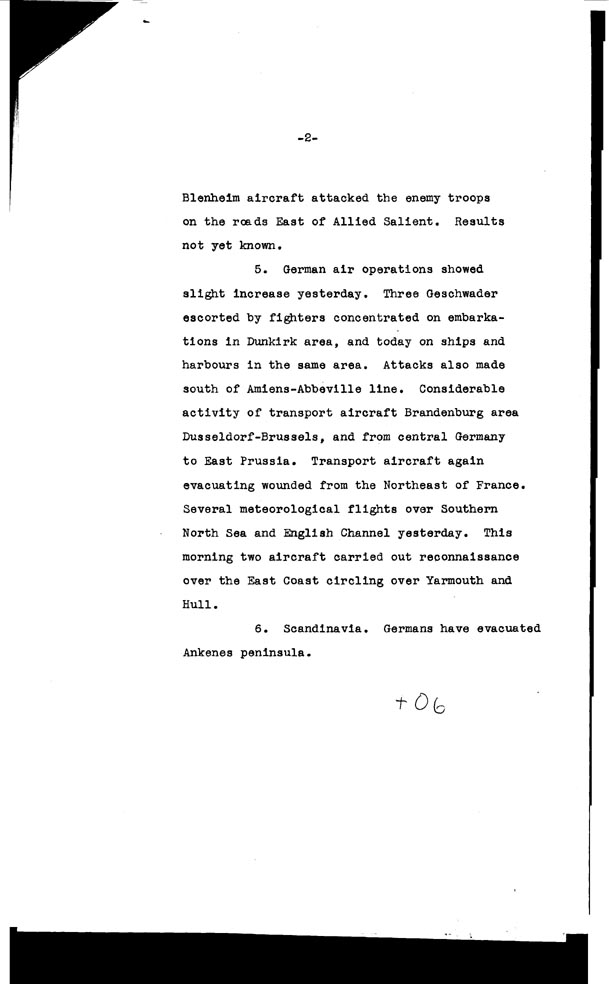 [a306t06.jpg] - Telegram despatched from London late on the evening of May 30th 1940 - Page 2