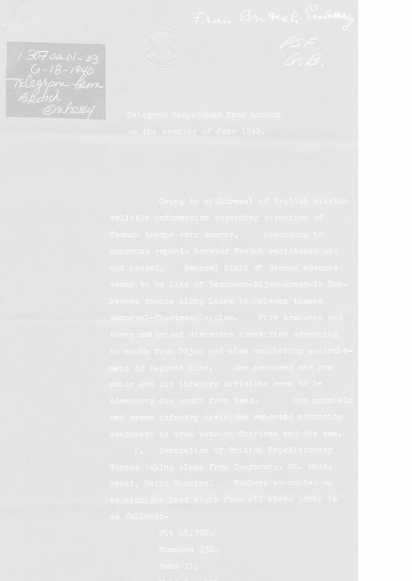 [a307aa01.jpg] - Telegram from British Embassy 6/18/1940