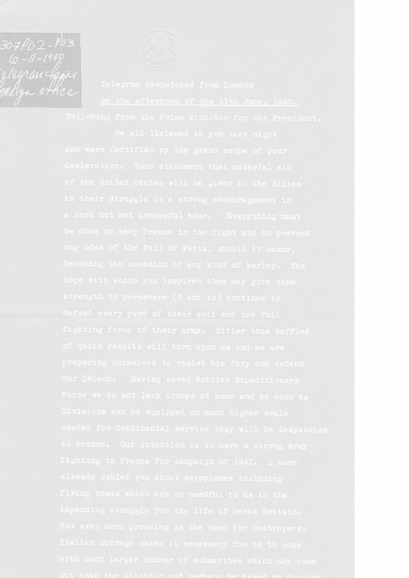 [a307p02.jpg] - Telegram from foreign office 6/11/1940