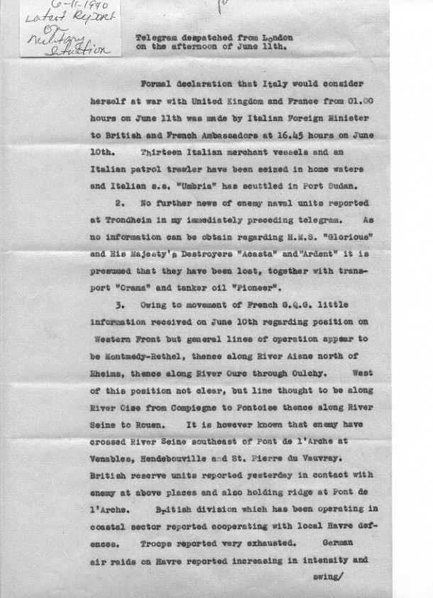 [a307q02.jpg] - Telegram on military situation 6/11/1940