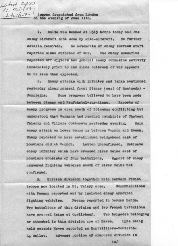 [a307q04.jpg] - Telegram on military situation 6/11/1940
