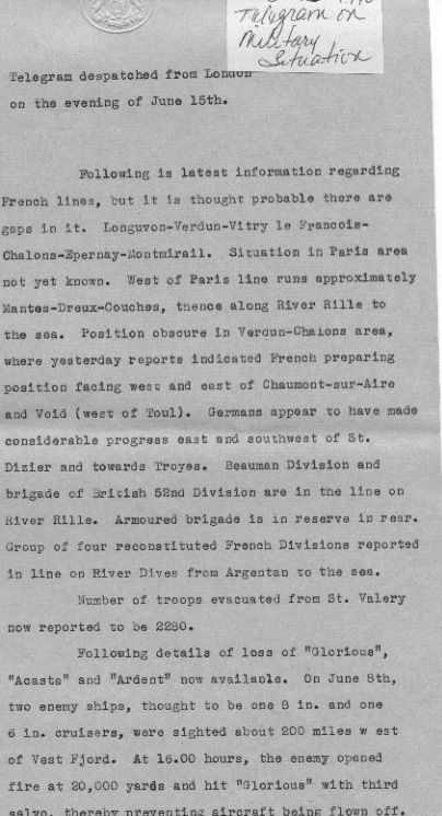 [a307x02.jpg] - Telegram on military situation 6/15/1940