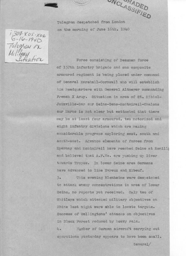 [a307x05.jpg] - Telegram on military situation 6/16/1940