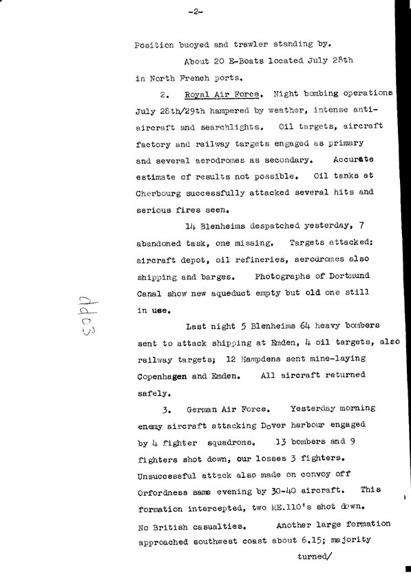 [a308dd03.jpg] - Cont-Telegram dispatched from London re. military situation  7/30/40