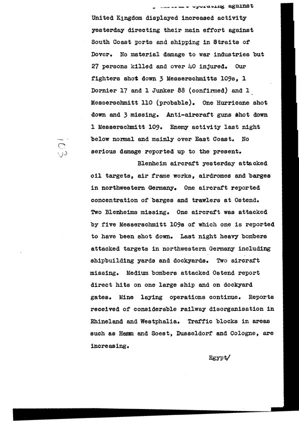 [a308i03.jpg] - Cont-Telegram dispatched from London re. military situation  7/8/40