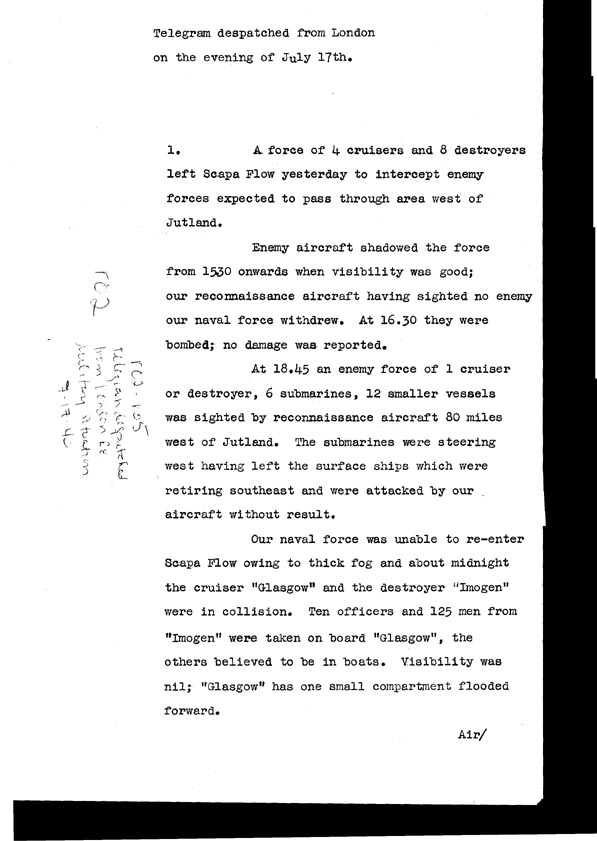 [a308r02.jpg] - Telegram dispatched from London re. military situation  7/17/40