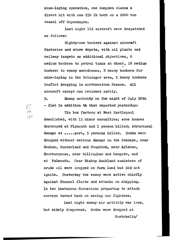 [a308w03.jpg] - Cont-Telegram dispatched from London re. military situation  7/22/40