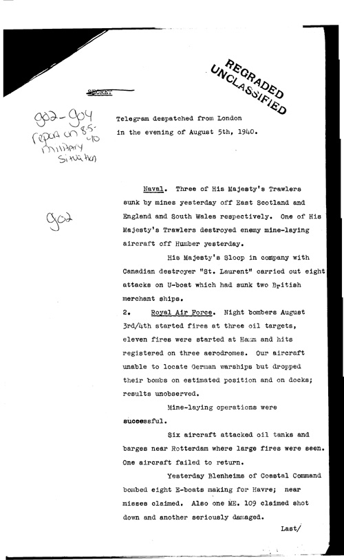 [a309g02.jpg] - Report on military situation 8/5/40